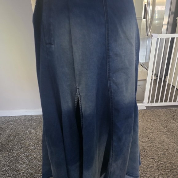 Washed Blue Denim Maxi Skirt with Front Slit - Picture 3 of 7